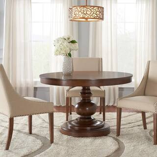 Home Decorators Collection Greymont Walnut Brown Finish Round Pedestal Dining Table for 6 (47.6 i... | The Home Depot