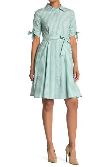Double Stripe Short Sleeve Waist Tie Dress | Nordstrom Rack