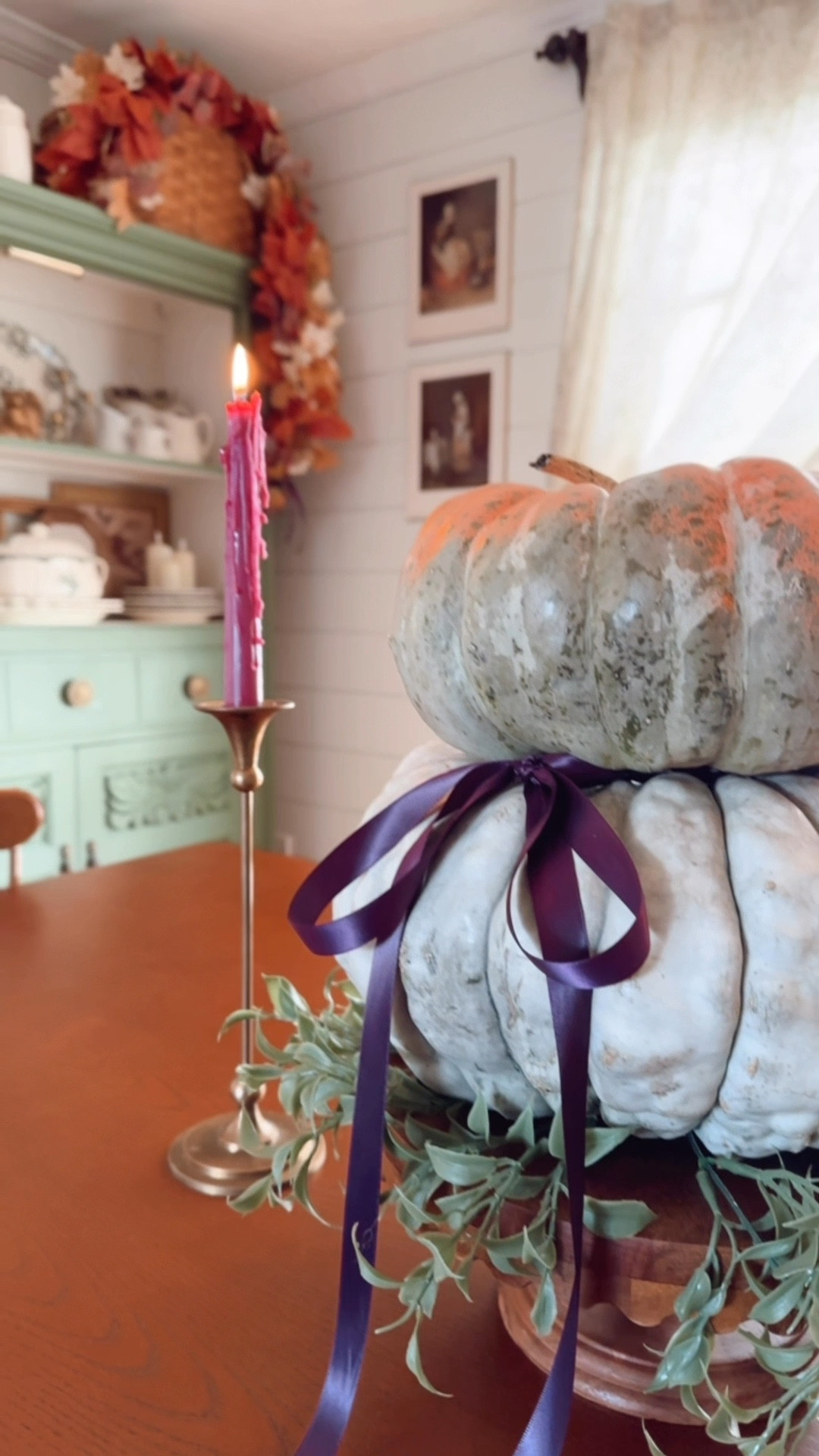 I love my new wooden scalloped cake stand! Placed it on the dining table with a couple of pumpkins, greenery and a pretty plum bow for Fall 🍂

#LTKHome #LTKFallSale #LTKSeasonal