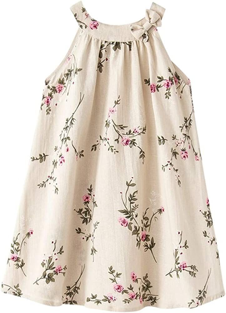 HILEELANG Little Girls Cotton Dress Sleeveless Casual Summer Sundress Flower Printed Jumper Skirt | Amazon (US)