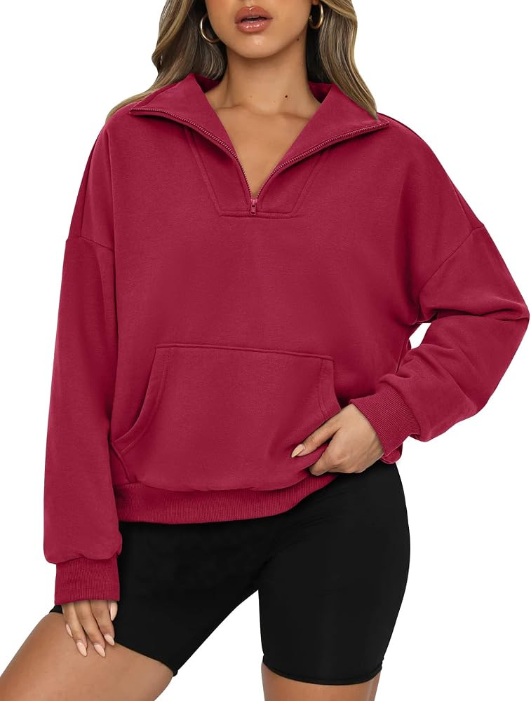 PRETTYGARDEN Womens Quarter Zip Long Sleeve Cropped Sweatshirt 2026 Fall Winter Casual V Neck Pul... | Amazon (US)