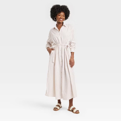 Women's Long Sleeve Cinch Waist Maxi Shirtdress - Universal Thread™ | Target