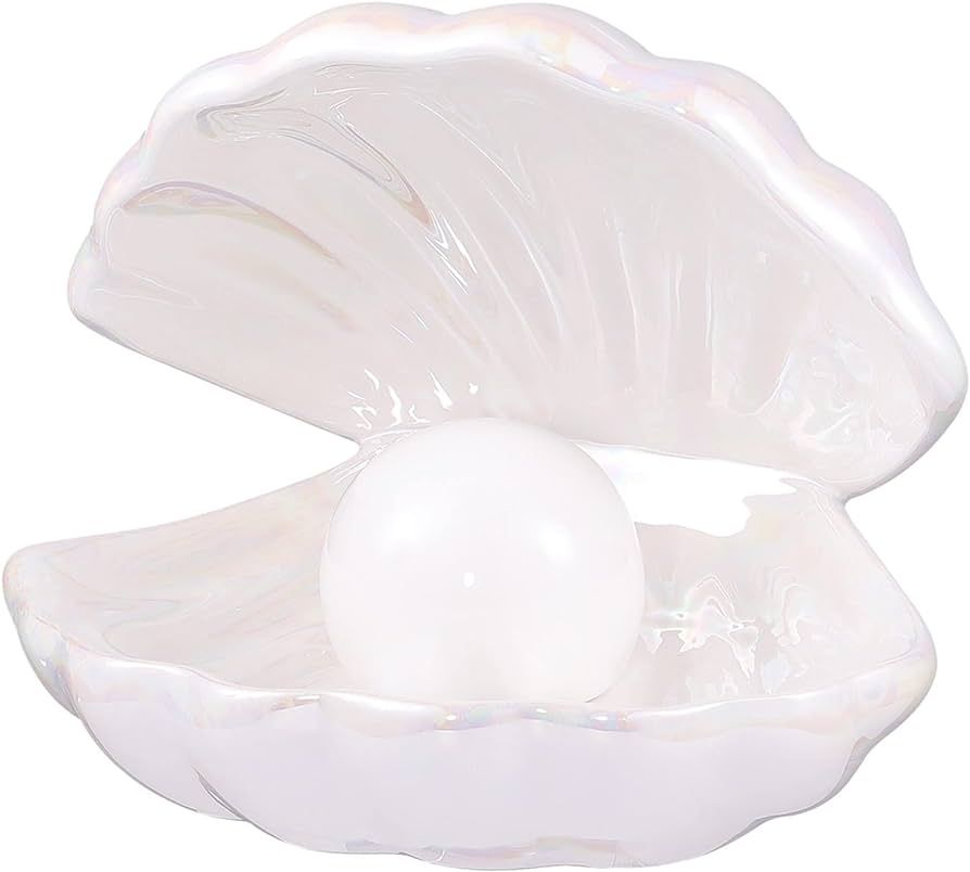 IMIKEYA Ceramic Shell Pearl Light, White LED Clam with Pearl Light in Shell Lamp for Tabletop Dec... | Amazon (US)
