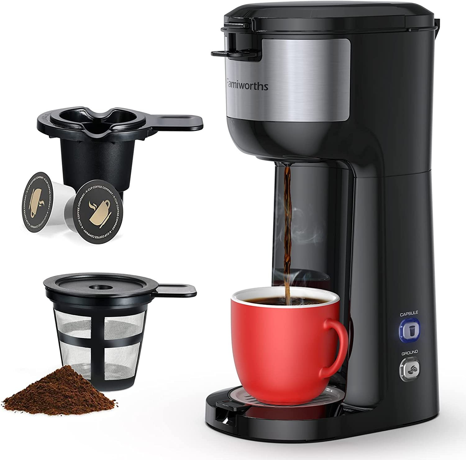 Single Serve Coffee Maker for K Cup and Ground Coffee, 6 to 14 Oz Brew Sizes, Fits Travel Mug, Mi... | Amazon (US)