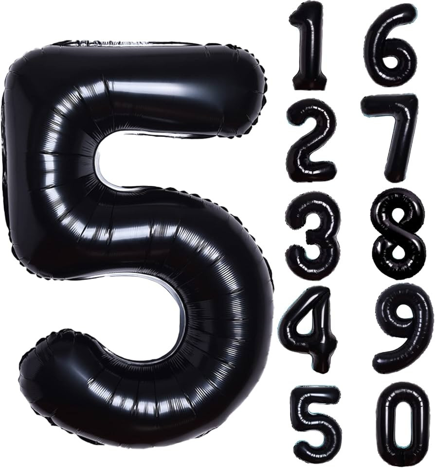 40 Inch Giant Black Number 5 Balloon, Helium Mylar Foil Number Balloons for Birthday Party, 5th B... | Amazon (US)