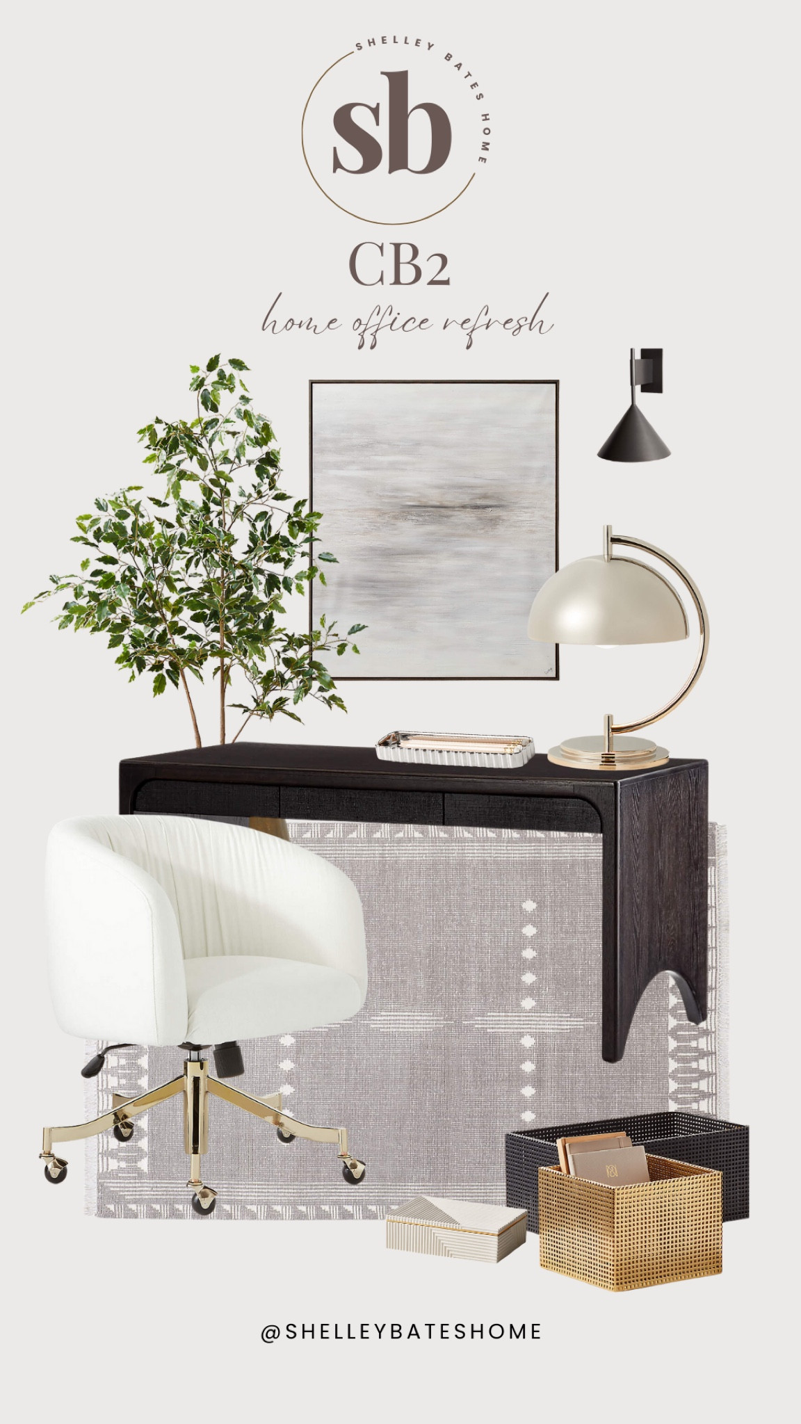 CB2 home office refresh inspo

office desk, office chair, floor rug, ficus tree, wall art, light sconce, desk lamp, pencil holder, metal office storage bins, cement decorative box

#LTKHome