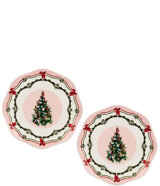 Southern Living Sweet Christmas Collection Tree Accent Plates Set of 2 - Pink | Dillard's