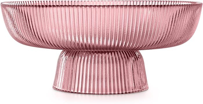 Navaris Decorative Fluted Coloured Glass Bowl - Fruit Snacks Sweets Centerpiece Dish - 26cm Diame... | Amazon (US)