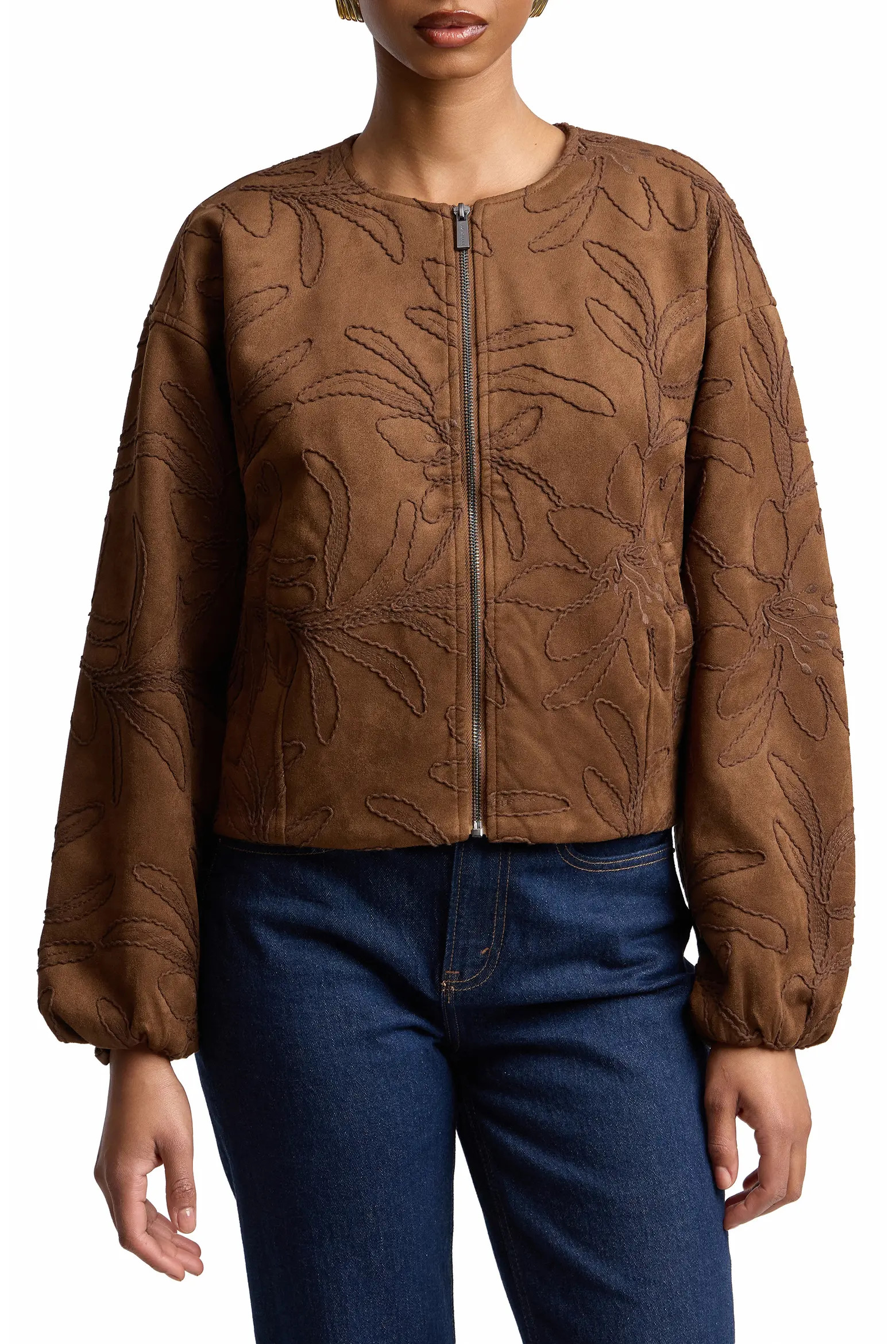 Bagatelle Leaf Embroidery Faux Suede Jacket (Women) | Nordstrom | Nordstrom