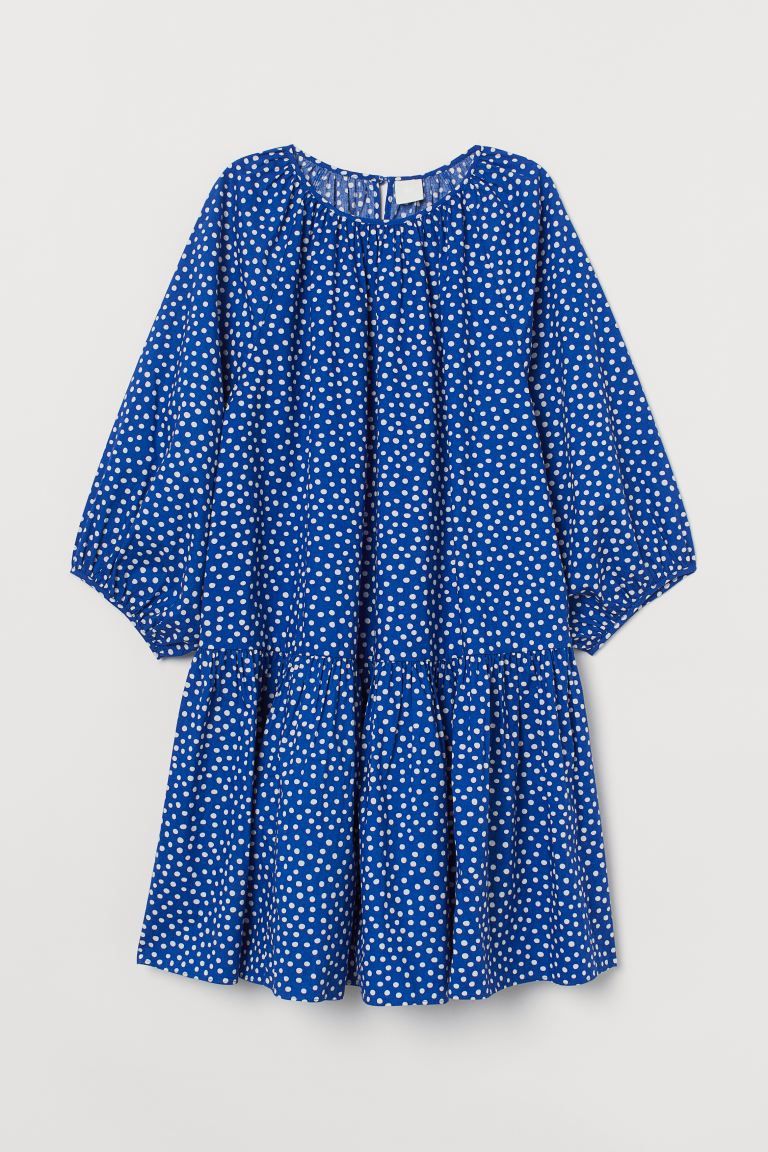 Short, A-line dress in woven fabric. Round neckline with gathers and opening at back of neck with... | H&M (US)