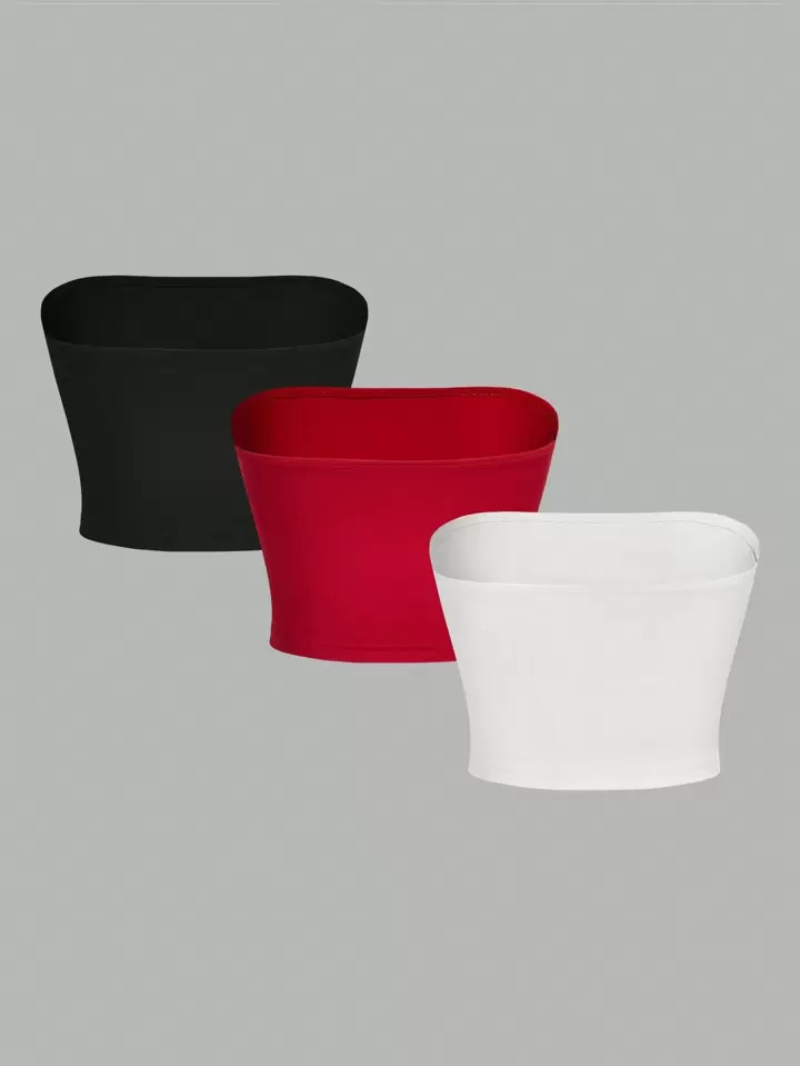 SHEIN EZwear 3pcs/Set Plus Size Women Cropped Bandeau Tops, Suitable For Summer | SHEIN