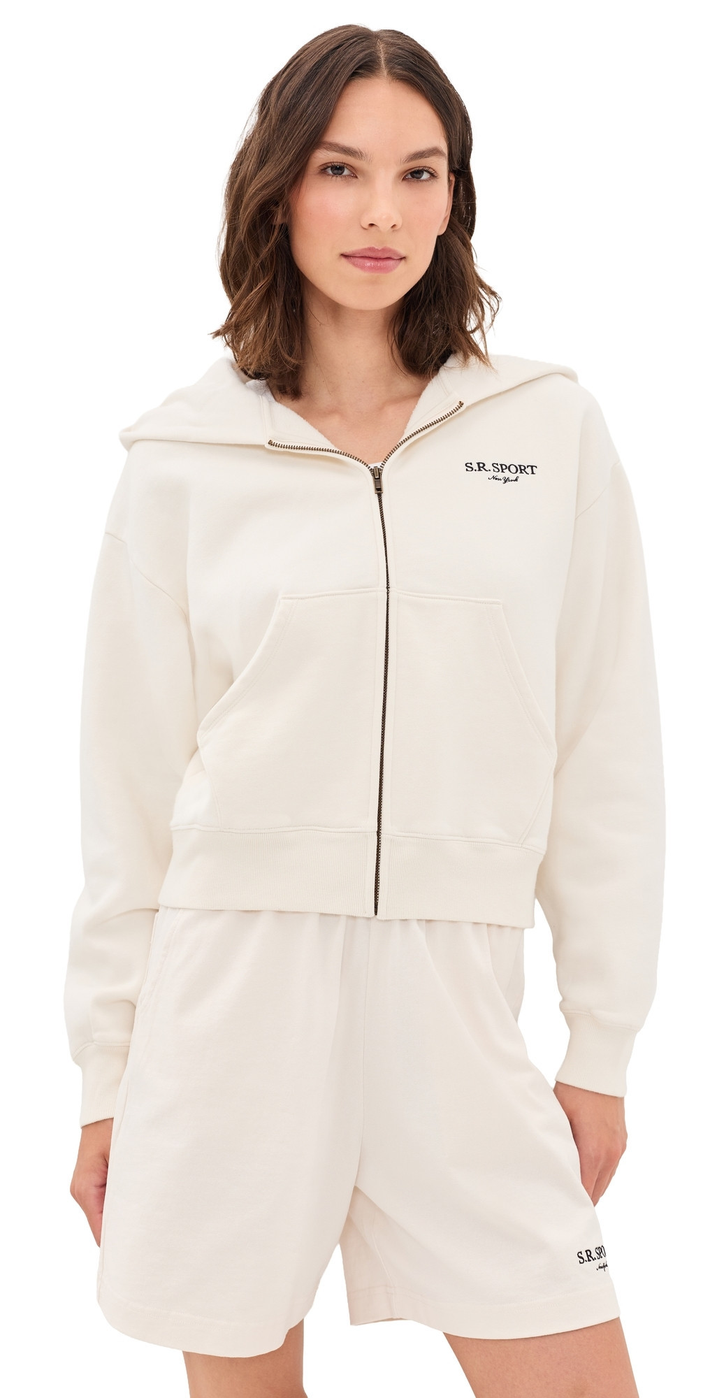 Sporty & Rich SR Sport Embroidered Zip Hoodie Ecru Cioco S | Shopbop