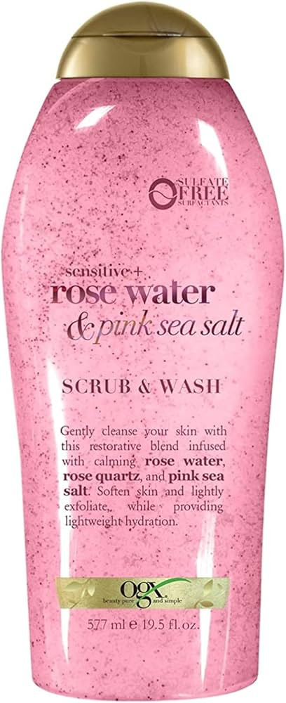 OGX Sensitive + Rose Water & Pink Sea Salt Exfoliating Body Scrub + Rose Quartz, Gentle Exfoliati... | Amazon (US)