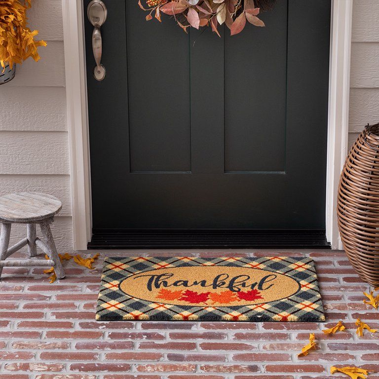 Mainstays Thankful Coir Doormat, Grey/Red Plaid, 18"x30" | Walmart (US)