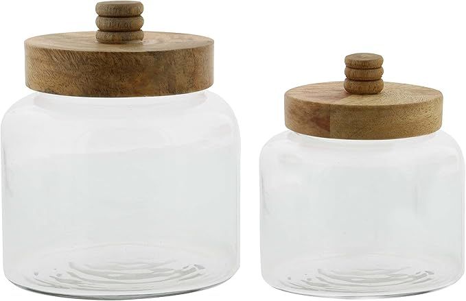 Deco 79 94966 Glass Jars with Mango Wood Lids (Set of 2), 5" x 6", Clear/Brown | Amazon (US)