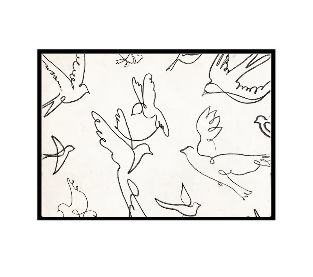 Minimalist Dove Bird Sketch - Abstract Line Art Pattern - Boho Home Decor- Horizontal Art Wall Po... | Etsy (US)