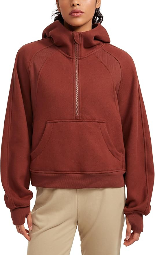 CRZ YOGA Womens Fleece Lined Half Zip Hoodies Pullover Oversized Long Sleeve Casual Workout Sweat... | Amazon (US)