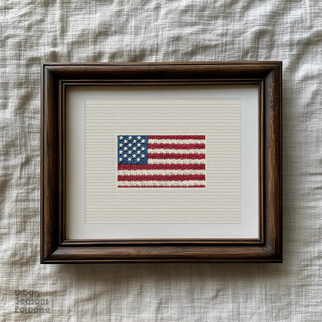 Crochet American Flag Wall Art, Vintage Patriotic Texture Print, 4th of July Farmhouse Retro West... | Etsy (US)