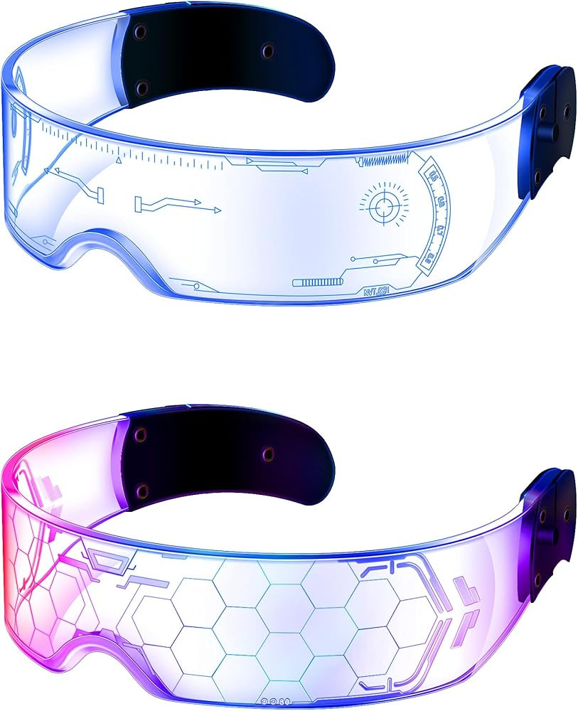 TOODOO 2 Pairs LED Visor Glasses 7 Colors Futuristic Glasses Light up Punk Accessories for Rave P... | Amazon (US)