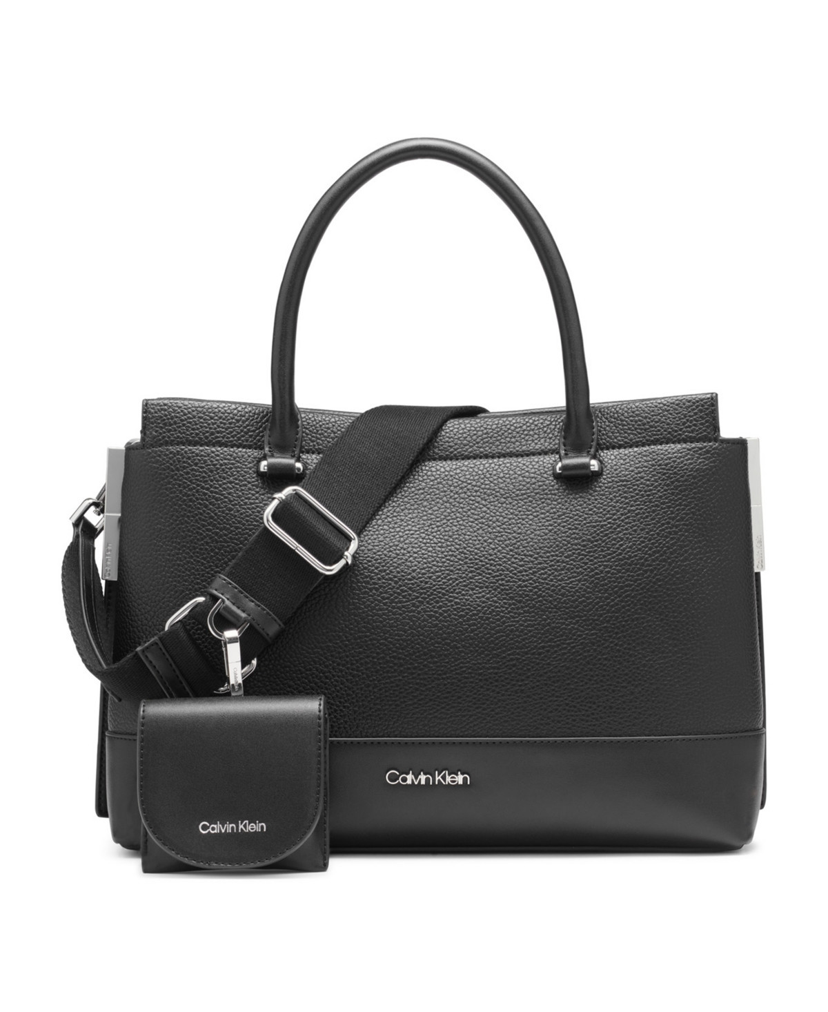 Calvin Klein Bianca Triple Compartment Convertible Satchel - Black/Silver | Macy's
