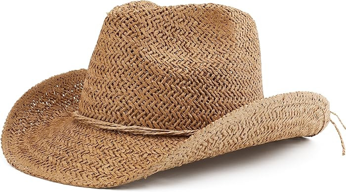 BESOOGII Straw Sun Beach Cowboy Hat for Women Short Brim Western Cowgirl Hat | Amazon (US)