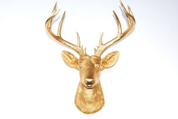 Large Deer Head - Gold Deer Head Wall Mount - 14 Point Stag Head Antlers Faux Taxidermy ND0808 | Etsy (US)