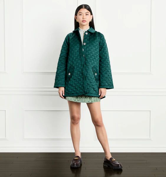The Quilt Coat - Dark Green Satin | Hill House Home
