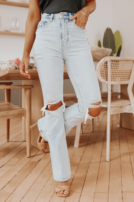 Daze Go Getter Distressed Light Wash Flare Jeans | Magnolia Boutique