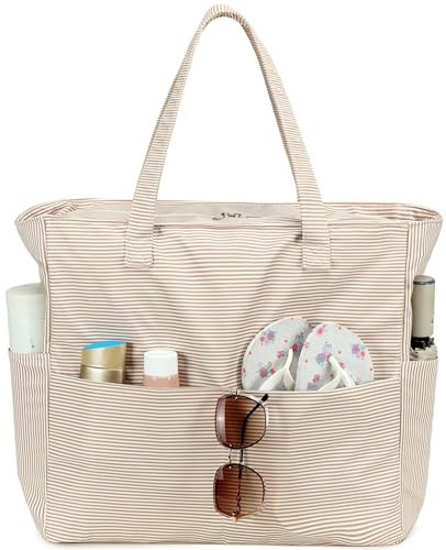LEDAOU Beach Bag Waterproof Sandproof Women Beach Tote Pool Bag with Zipper for Gym Grocery Travel with Wet Pocket | Amazon (US)