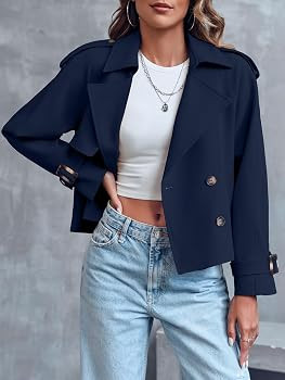 Saodimallsu Women Crop Double Breasted Trench Coat Raglan Sleeve Work Office Cropped Jacket With ... | Amazon (US)
