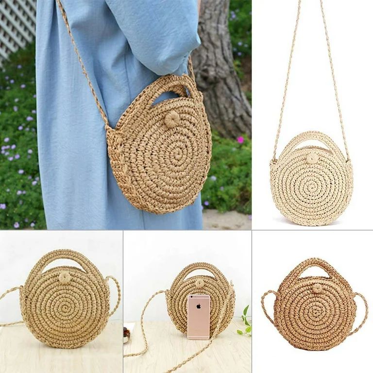 Peroptimist Crossbody Straw Bag, Straw Handbag Women Handwoven Round Rattan Bag Shoulder Bag Summ... | Walmart (US)