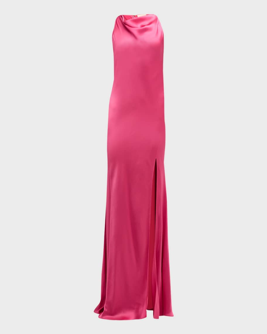 Cowl-Neck Sleeveless Slit-Hem Doubleface Satin Gown | Neiman Marcus