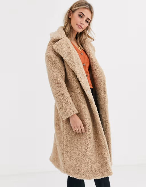 New Look maxi borg teddy coat in oatmeal | ASOS US