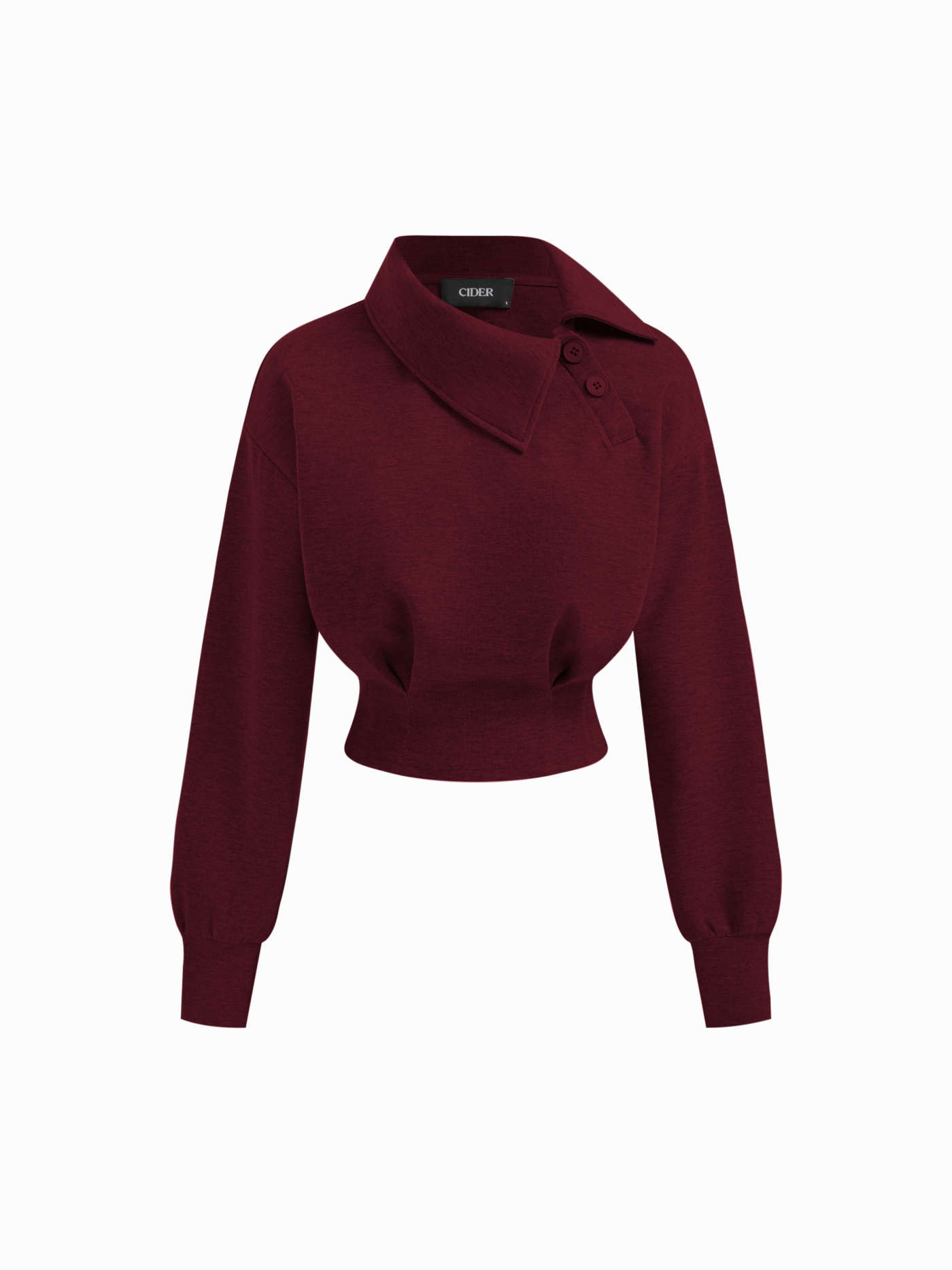 Knit Fabric Asymmetrical Neck Long Sleeve Cinched Waist Sweatshirt For Daily Casual | Cider
