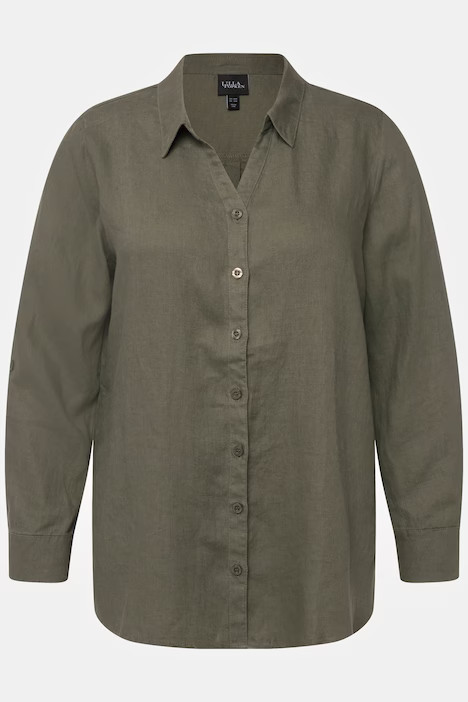 Roll-Tab Sleeve Button Front Linen Blouse | all Blouses | Blouses | Ulla Popken - US & CA