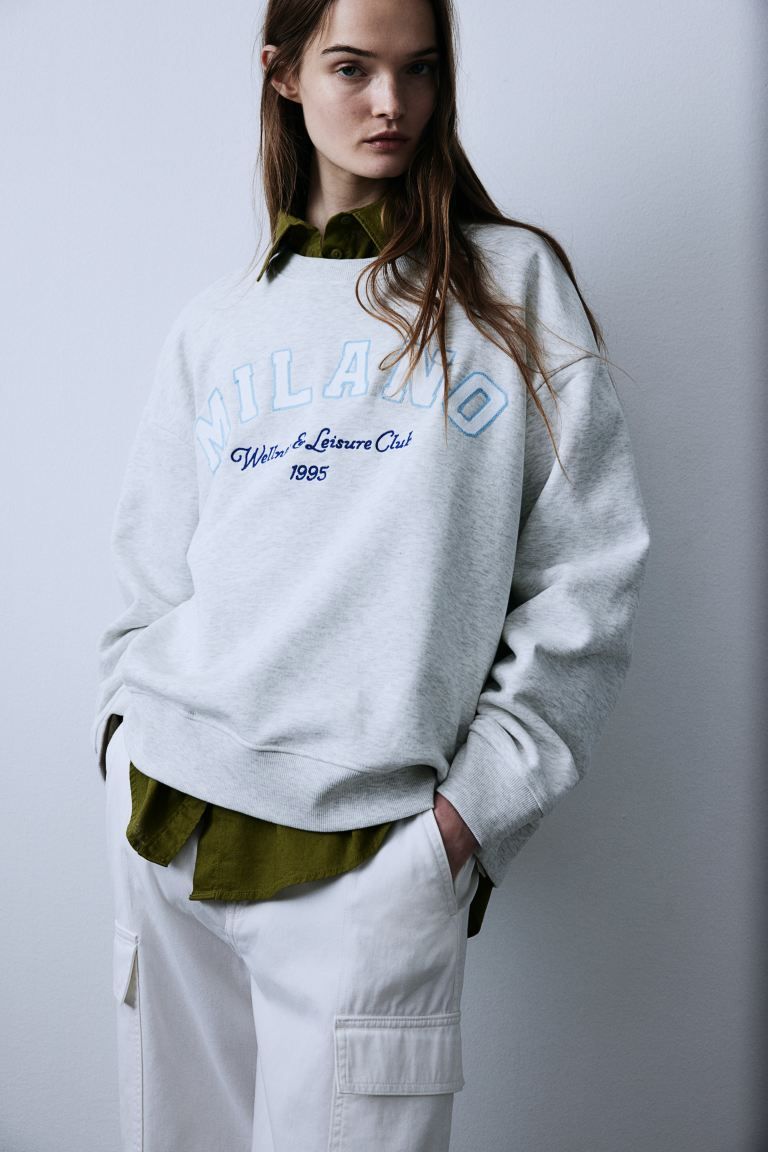 Printed Sweatshirt - Light gray melange/Milano - Ladies | H&M US | H&M (US + CA)