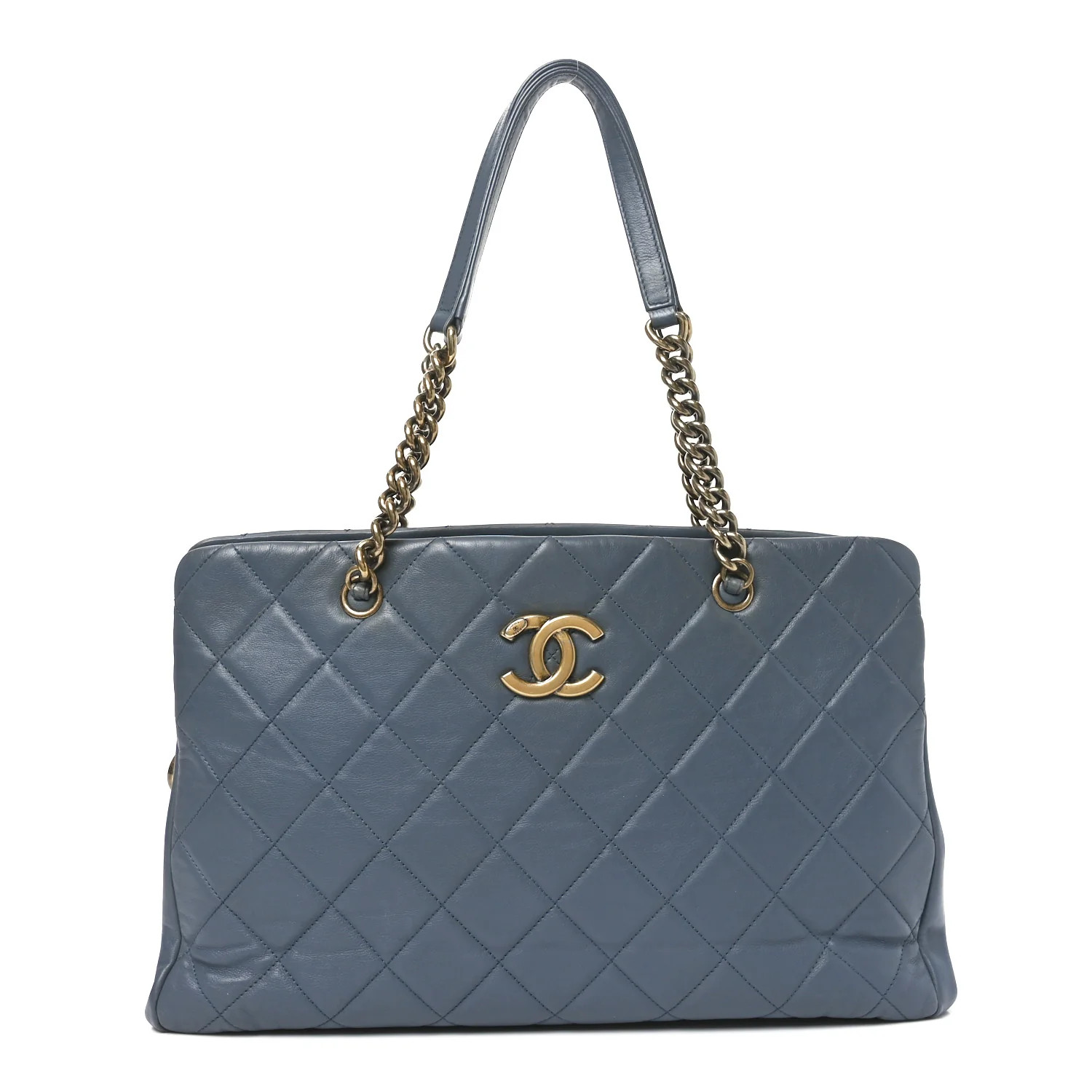 Calfskin Quilted Small CC Crown Tote Blue | FASHIONPHILE (US)