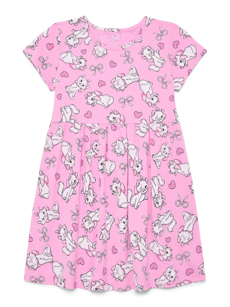 Marie Aristocats Girls' Allover Print Dress with Short Sleeves, Sizes 4-12 | Walmart (US)