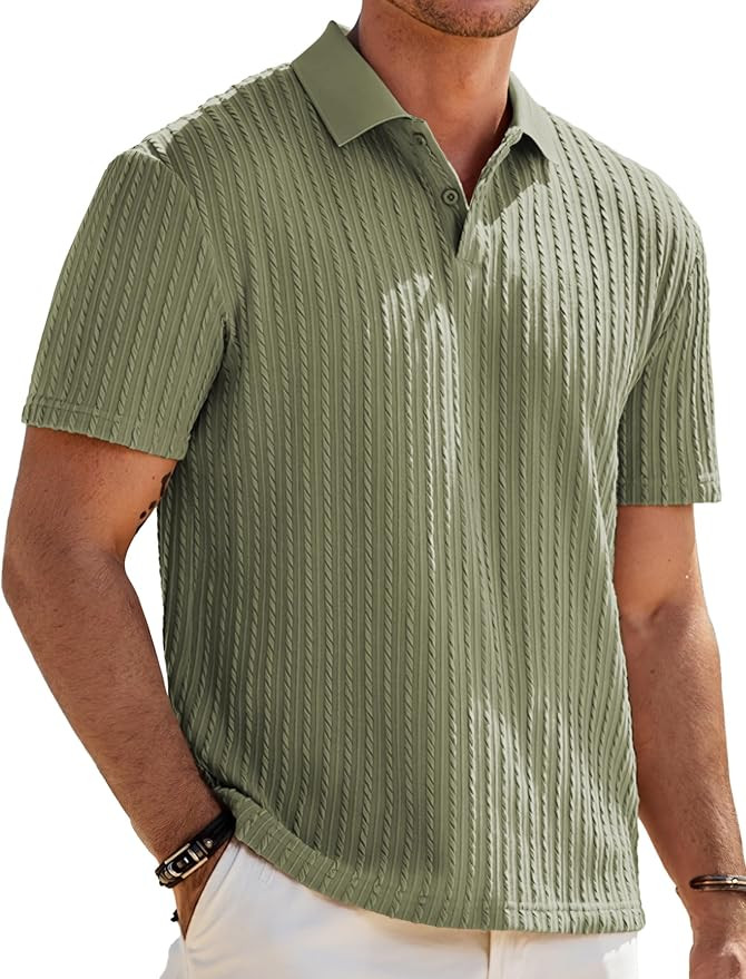 JMIERR Mens Casual Polo Shirt Summer Short Sleeve Vacation Button Beach Knit Stretchy Golf Shirts | Amazon (US)