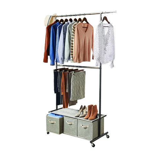 Better Homes & Gardens 2 Tier Garment Rack with 3 Drawer Closet Organizer , Gray - Walmart.com | Walmart (US)