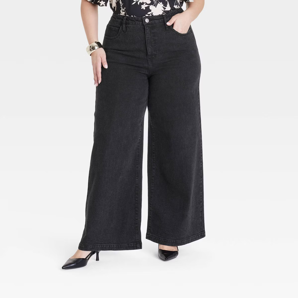 Women's High-Rise Wide Leg Jeans - Ava & Viv™ Black 17 | Target