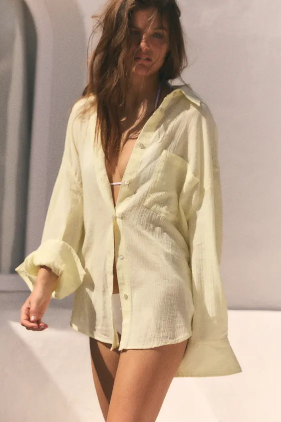 OVERSIZED GAUZE SHIRT WITH POCKET | Zara US