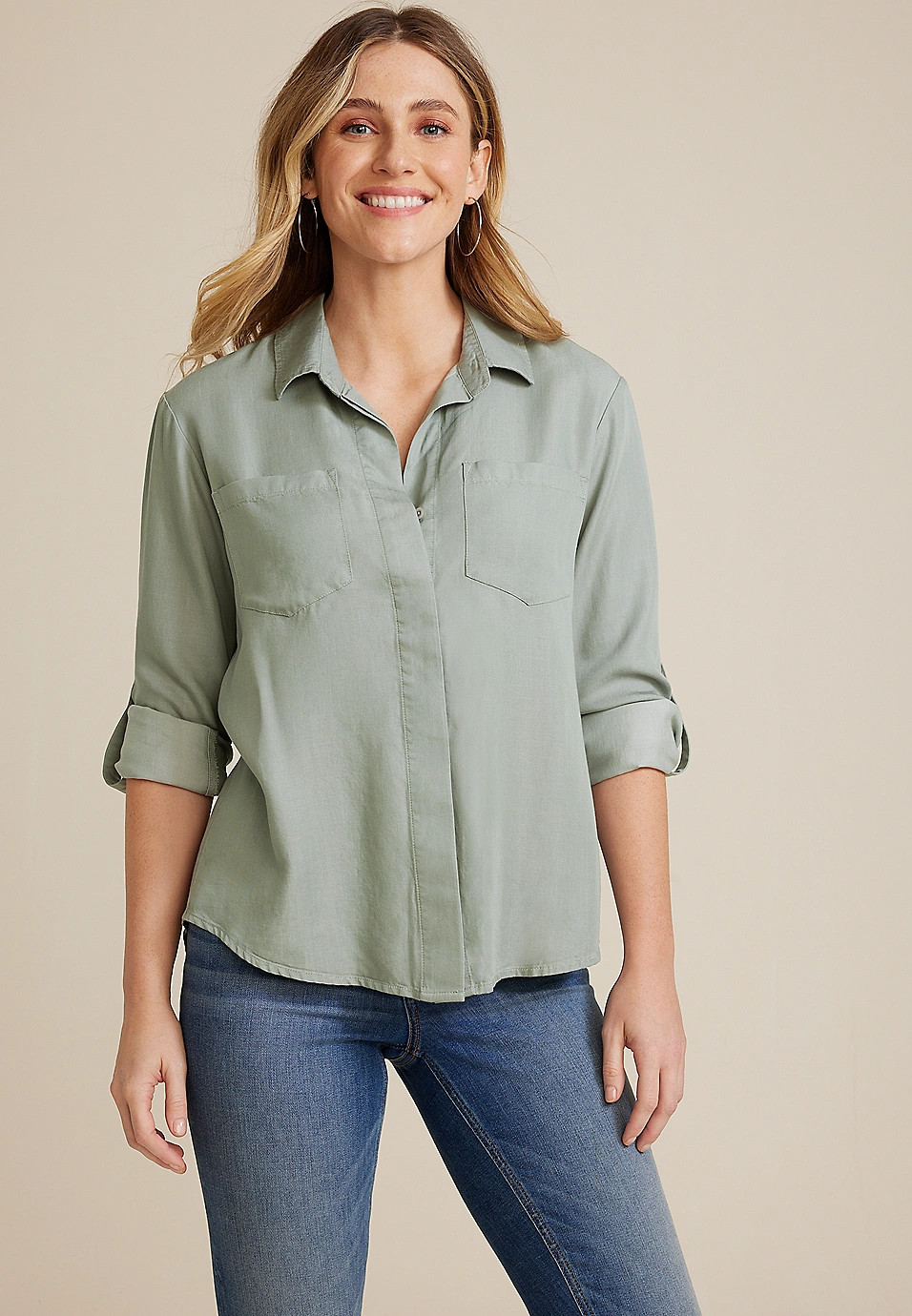 Utility Relaxed Button Up Shirt | Maurices