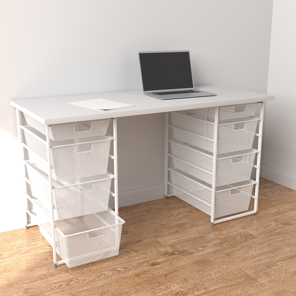Elfa Classic Elfa Desk w/ Two Drawer Units White & White | The Container Store