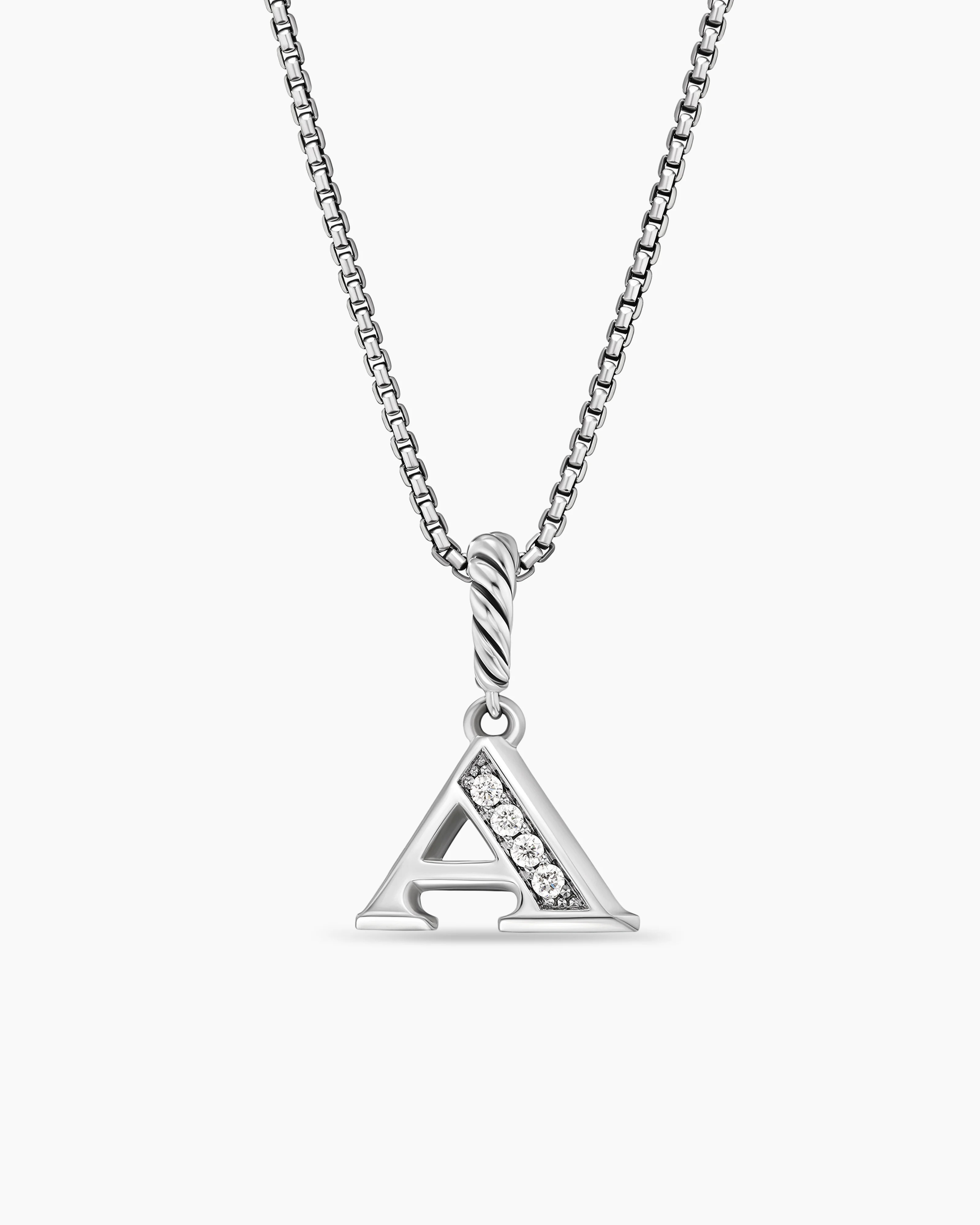 David Yurman | Pavé Initial Pendant Necklace in Sterling Silver with Diamond A | David Yurman