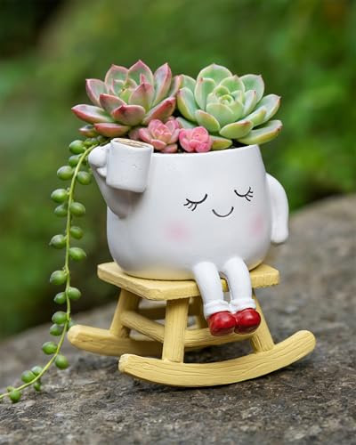 RZOIKZOI Rocking Chair Smiley Face Planter,Cute Plant Pots for Indoor Outdoor Plants,Succulent Pots with Drainage Hole,Unique Funny Flower Pot,Plant Gifts for Mother's Day, Birthday, Christmas（White） | Amazon (US)