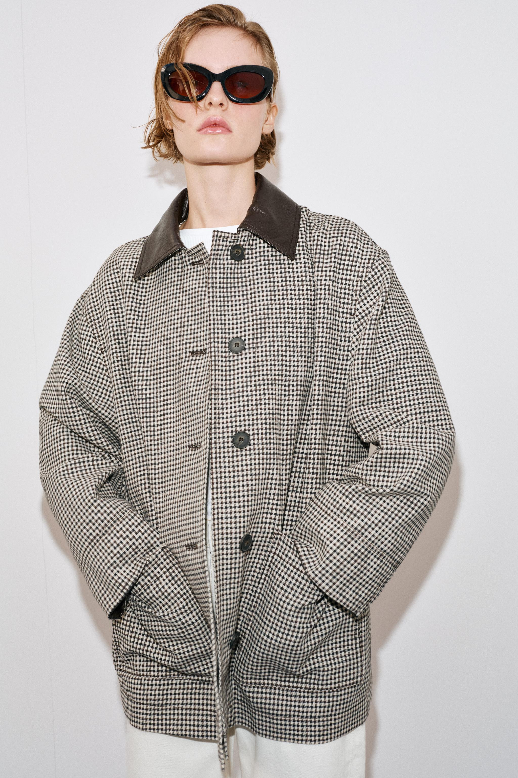 HOUNDSTOOTH JACKET WITH LEATHER EFFECT TRIMS | Zara UK
