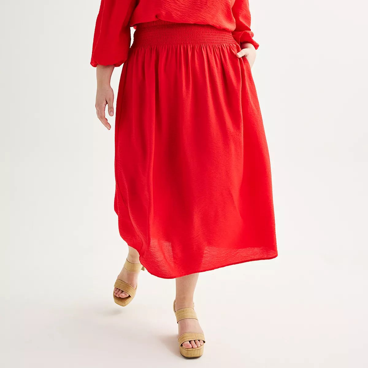 Plus Size Nine West Smocked Waist Midi Skirt | Kohl's