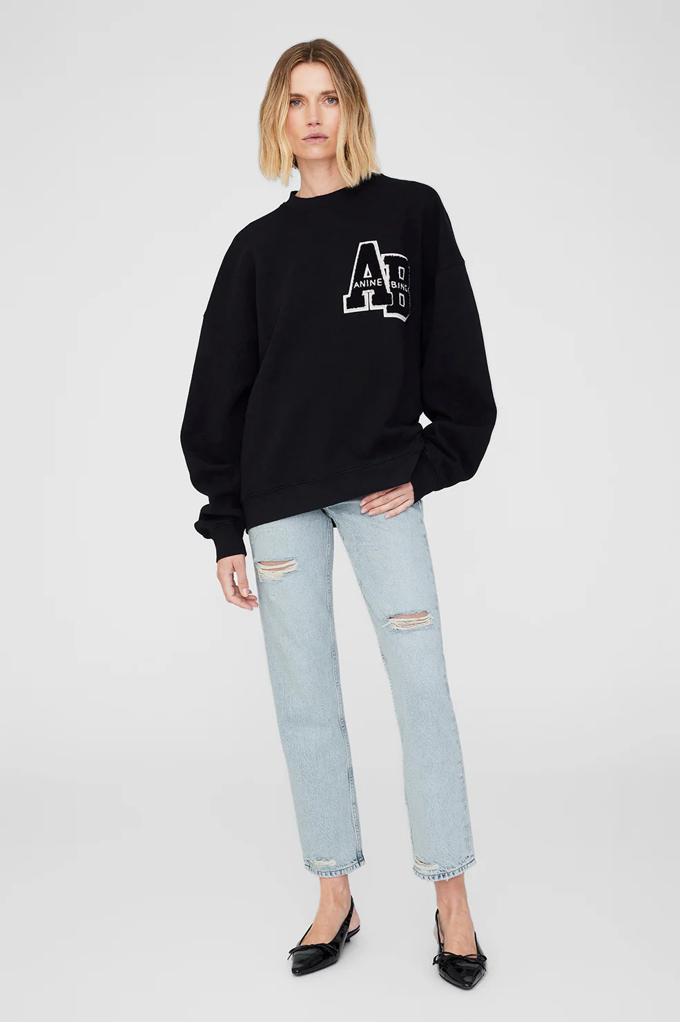 Miles Oversized Sweatshirt Letterman - Black | Anine Bing