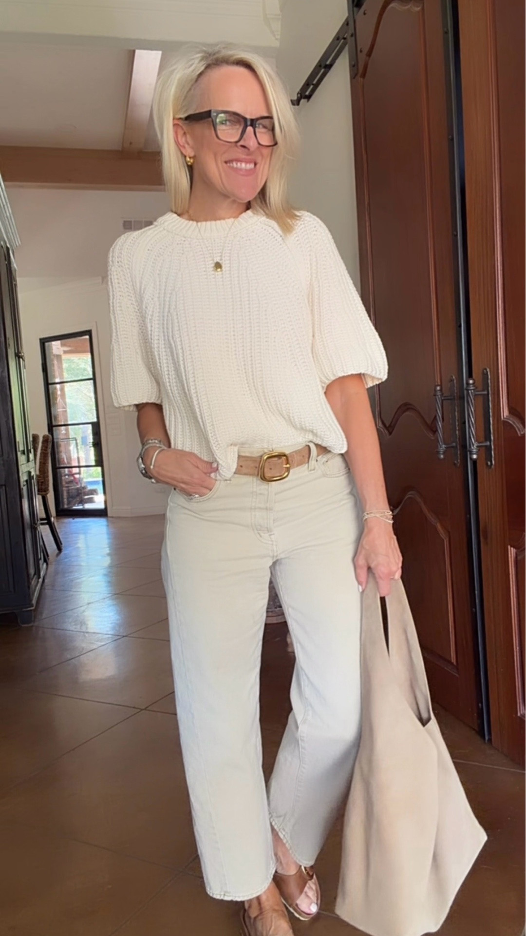 Tone on tone is my favorite! 

And LOVE a good short sleeve sweater. This one is under $100. Unique and just so cute wearing small
Denim fit tts

@Madewell 

#LTKOver40 #LTKootd #LTKdayinmylife